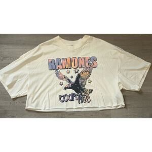 Ramones Shirt Womens Large Off White H & M Cropped Band Tee